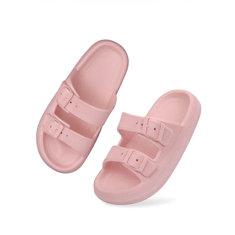 Unisex Slides Sandals Thick Sole Pillow Sandals Adjustable Double Buckle Size 6